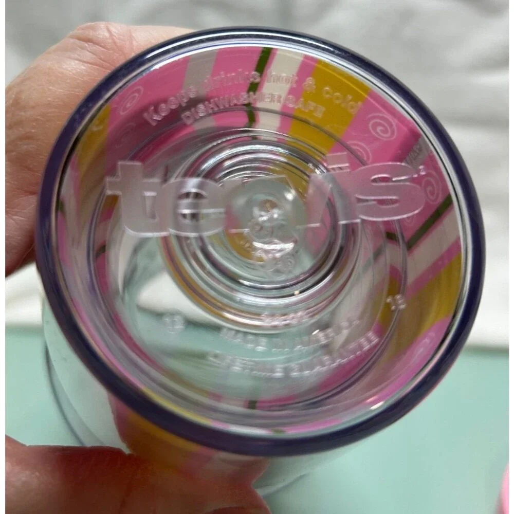 24 oz Tervis Tumbler with Pink Lid and Pink, Yellow Butterflies and Flowers